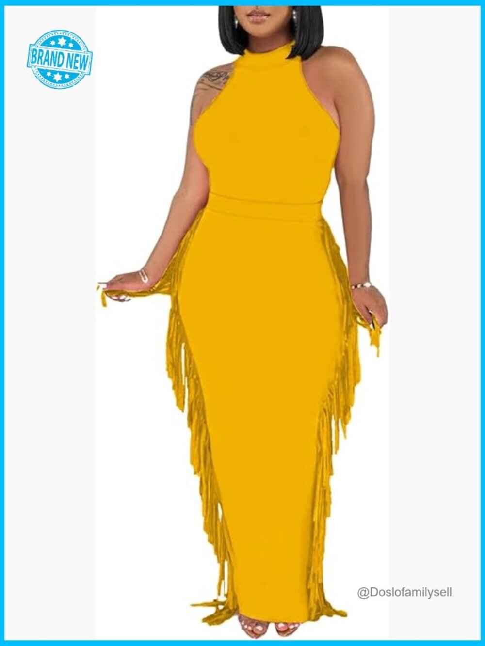Sexy Halter Crop Top & Ruched Maxi Skirt Set Bodycon 2 Piece Outfits